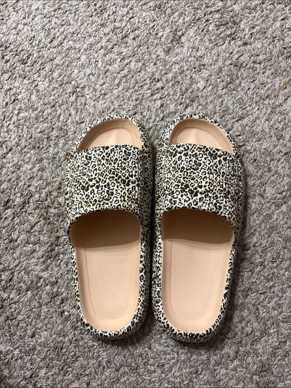 Leopard Print Slide Sandals in Beige/Black